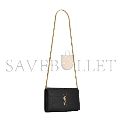 YSL CASSANDRE CHAIN WALLET IN CROCODILE-EMBOSSED SHINY LEATHER 747464DND1J1000 (22.5*14*4cm)